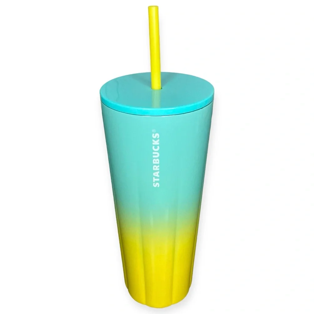 Starbucks Tumbler 2021 Summer Ombré Teal Yellow Stainless 24 oz VENTI 💎OOP💎